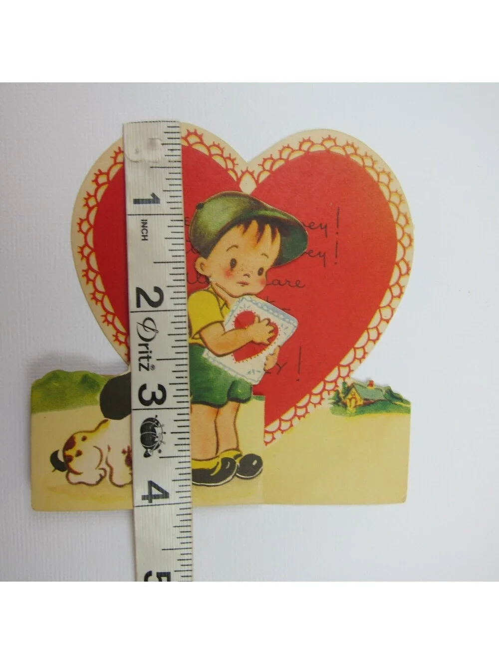 Vintage Valentine Boy & Dalmatian Puppy Dog Red Heart Card Foldout Americard